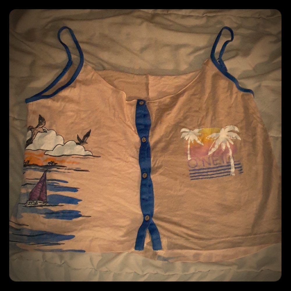 Fun, loose, spaghetti strap, button up O'Neil top!